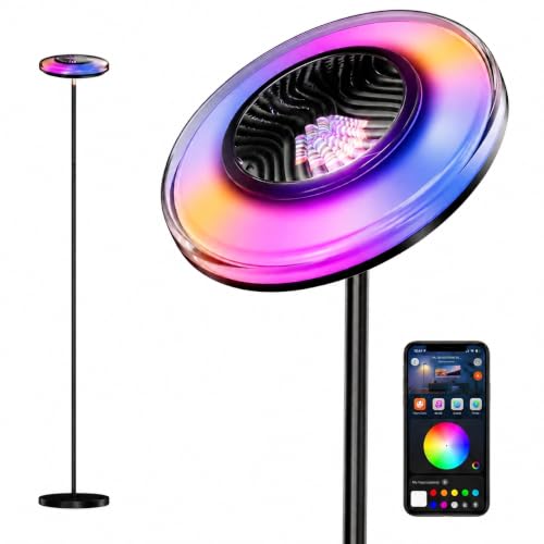 Smart RGB Floor Lamp with Ripple Projector, Adjustable Ambient Lighting