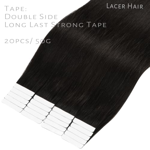 Lacer Seamless Remy Tape-in Hair Extensions #1B Natural Black 16 Inch 50g