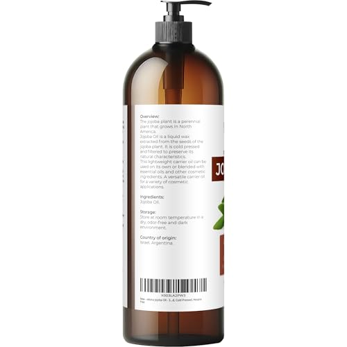 Velona Jojoba Oil 32 Fl Oz - Cold Pressed Unrefined Body & Hair Oil with Pump - Pack of 1