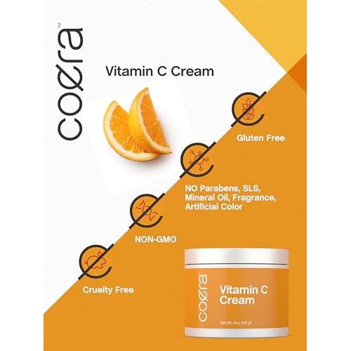 Coera Vitamin C Cream | 4oz | For Face, Dark Spots, Body, and Skin | Brightening, Hydrating, & Firming Moisturizer | Free of Parabens, SLS & Fragrances | Cruelty Free | Packaging May Vary