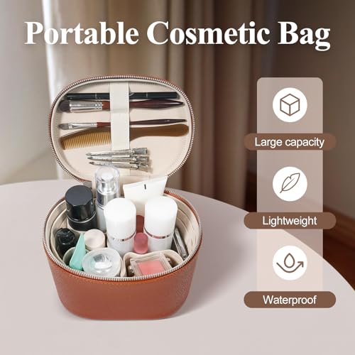 Honitty Small Weave Green Travel Makeup Bag with Compartments & Handle