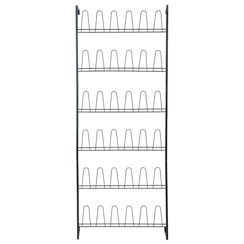 Black Wall Mounted Shoe Rack with 36 Hooks - 70 Inch, 6 Tier