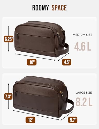 PU Leather Toiletry Bag for Men - Large Dark Brown Travel Organizer with Water-Resistant Surface