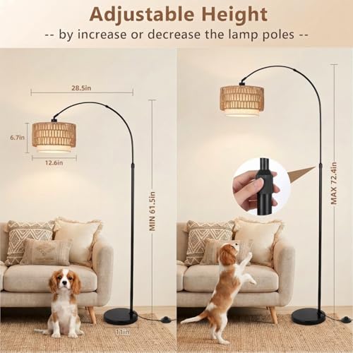 NUBEAURA Bohemian Black Arc Floor Lamp with Adjustable Height & 2 Shades