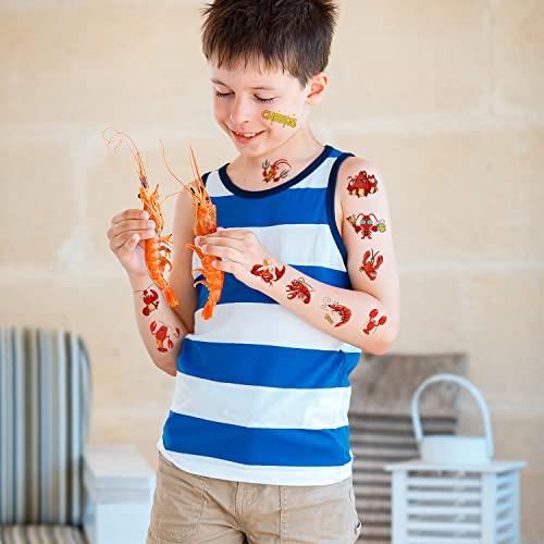 Crawfish Party Favor 24Sheets(144PCS) Crawfish Temporary Tattoosfor Crawfish Boil Party Supplies Lobster Party Decorations, Summer Picnic, Baby Shower Supplies Decorations