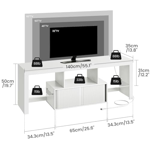 LED TV Stand for 60 Inch TVs, White Entertainment Center with LED Lights