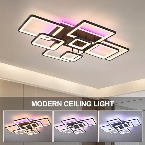 100W Modern LED Ceiling Light with RGB Backlight, Dimmable Flush Mount Fixture
