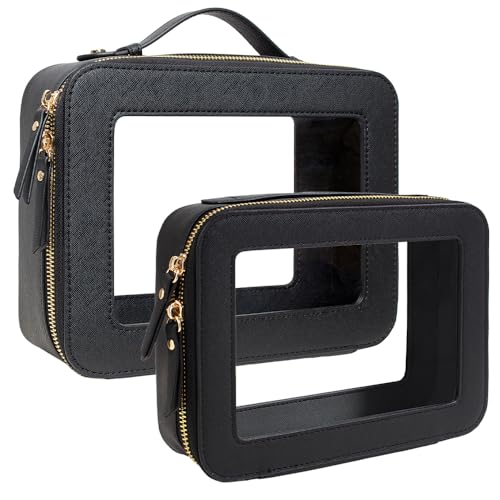 Travel Clear Makeup Bag Set Dual Black TSA Approved Cosmetic Organizer with Zipper
