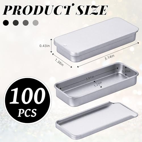 Silver Lip Balm Containers 100 Pack Small Rectangular Metal Tins with Sliding Lids
