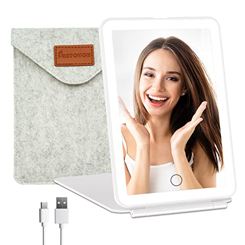 FUNTOUCH Ceramic White Rechargeable Travel Lighted Makeup Vanity Mirror with Storage Bag