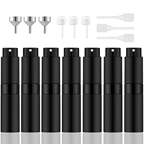7 PCS Refillable Perfume Atomizer Bottles - Matte Black, 8ml Travel Spray Set