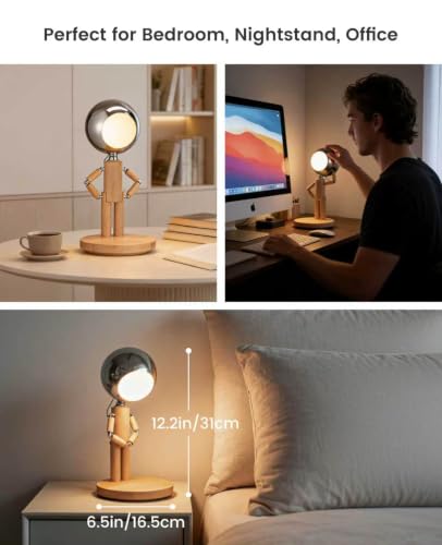 Rechargeable Cordless Desk Lamp - Beech Wood Touch Dimmable Nightstand Light