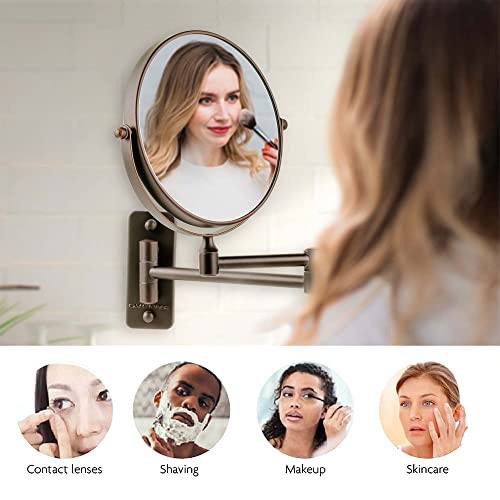 OVENTE 7" Wall Mounted Makeup Mirror with 1X/10X Magnification, Double Sided Magnifying Round Bathroom Vanity Mirror, 360¡Æ Swivel Design, Extendable and Folding Arm, Antique Bronze MNLFW70ABZ1X10X