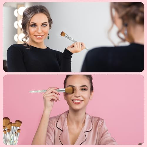 Silver & Yellow Rhinestone Makeup Brush Set - 13 Pcs Professional Cosmetic Tools