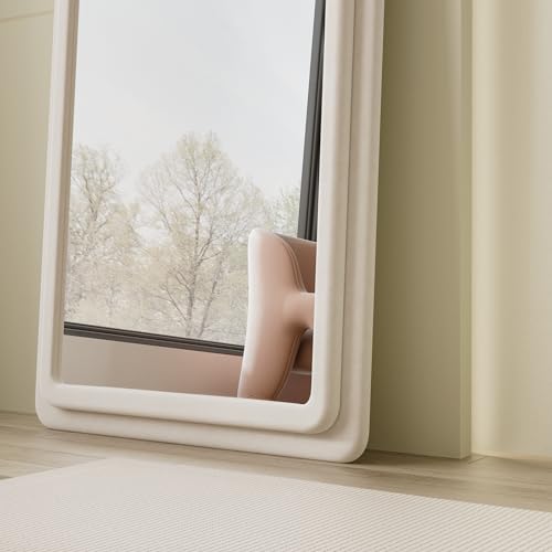 Arched White Full Length Floor Mirror 63x24 with Stand, Double Frame, Safe Glass