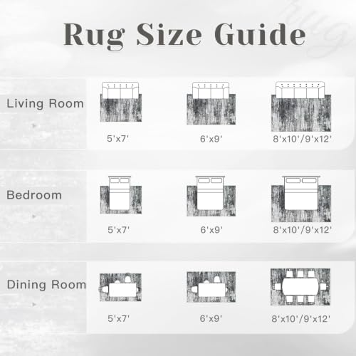Losbulake 8x10 Black Machine Washable Area Rug - Low-Pile Abstract Modern Living Room