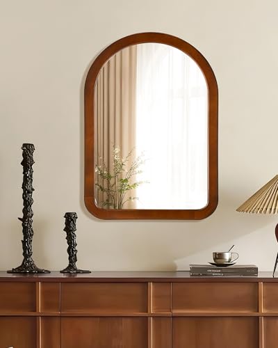 CULER Walnut B 30" Arched Wall Mirror 22x30 Inch Rustic Bathroom Decor