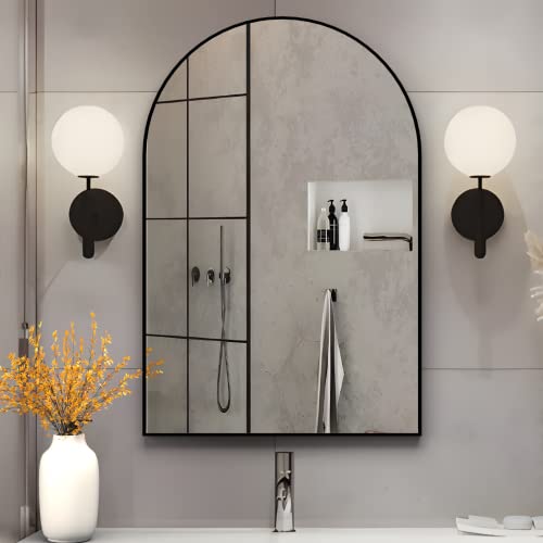 20x30 Black Arched Wall Mirror Set - Modern Bathroom & Entryway Decor
