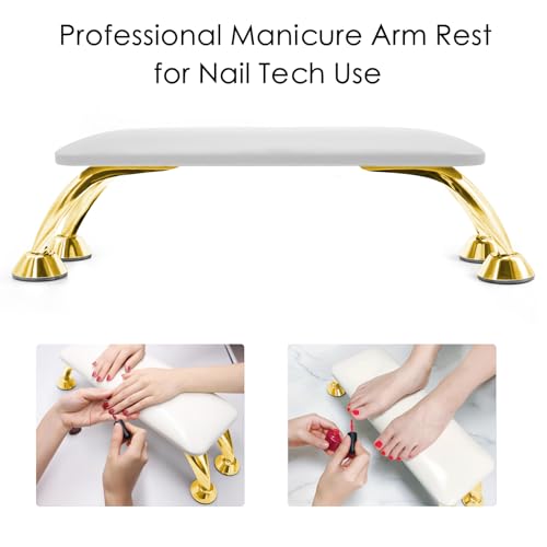 Nail Tech Arm Rest - Microfiber Leather Hand Support with Anti-Slip Gold Stand