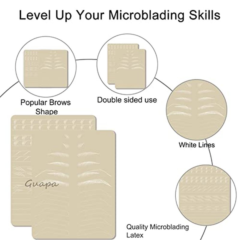 5pcs Microblading Hair Strokes Practice Latex Strokes Practice Skin Double Sided Eyebrow Inkless Fake Skin Pre-Printed and Inkless (White Outline-Hair Strokes)