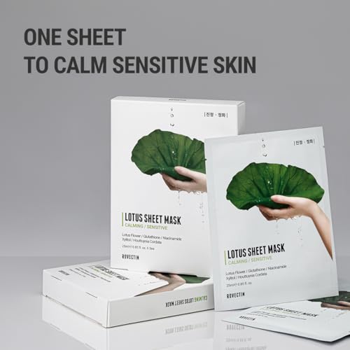 ROVECTIN Calming Lotus Sheet Mask | Soothing Face Mask for Sensitive Skin ? Hydrating, Calming, Barrier Repair & Redness Relief with Lotus Extract