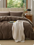 Bedsure Oversized King Cotton Duvet Cover Set Brown 120"x98" No Comforter