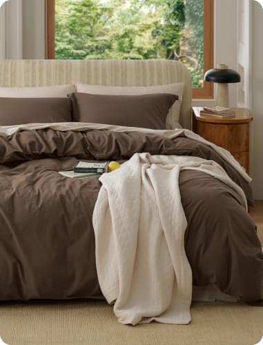 Bedsure Oversized King Cotton Duvet Cover Set Brown 120"x98" No Comforter