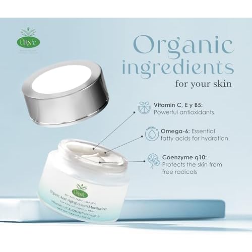 Organic Anti-Aging Moisturizer - Hydrating & Rejuvenating Facial Cream for Dry Sensitive Skin - Vegan, Cruelty-Free, Natural Skincare - Nourishes, Firms & Reduces Wrinkles 50Ml