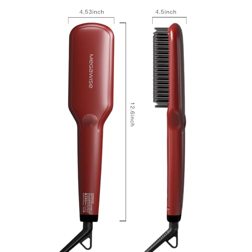 MEGAWISE Ionic Ceramic Hair Straightener Brush - Tomato Red with LED Display