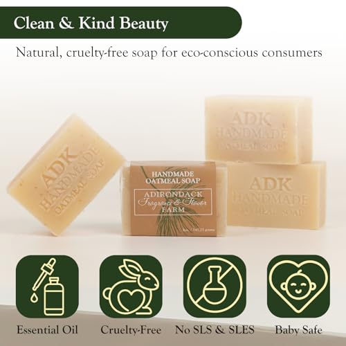 Adirondack Fragrance & Flavor Farm ADK Natural Oatmeal Soap Bar 16 oz., Handmade Vegan Olive Oil Body Soap for Dry and Sensitive Skin, Moisturising for Men, Women & Babies, Produced in the USA