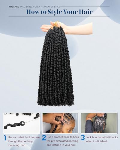Pre-Looped Passion Twist Crochet Hair Extensions 20 Inch - 8 Packs, Natural Black, Easy Install