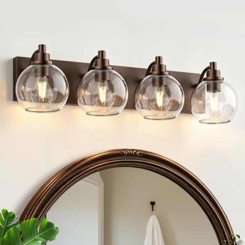 IZORRO Oil-Rubbed Bronze 4-Light Vanity Light Fixture with Clear Glass Globes