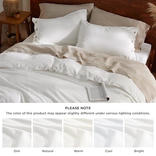 Bedsure Linen Cotton Blend Duvet Cover King 104x90 White - Natural White Variation