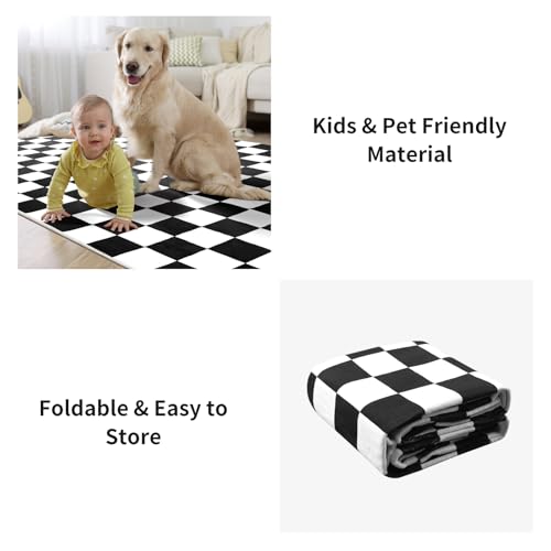 Black and White Checkered Area Rug 8x10 - Soft Non-Slip Floor Mat for Living Room & Home