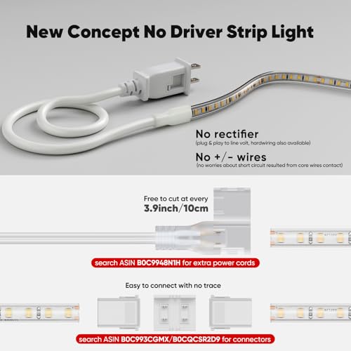 LED Strip Light 50Ft Cool White Super Bright 12000LM Waterproof Indoor Outdoor