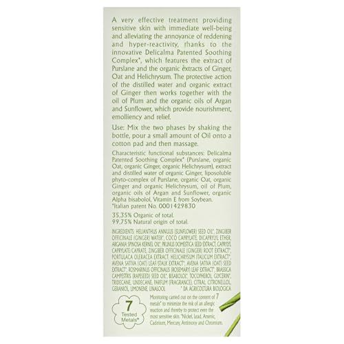 L'Erbolario Delicalma Two-Phase Face And Body Oil - Ginger Extract protects The Skin - Plum And Sunflower Oil Provide Organic Nourishment And Relief - For Sensitive And Hyper-Reactive Skin - 1 Oz