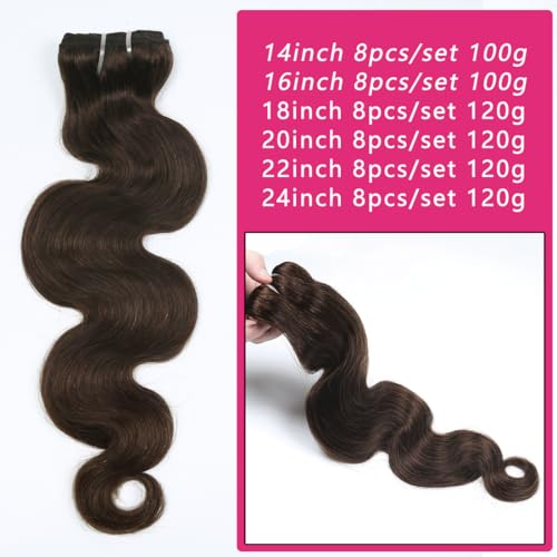 14 Inch-100g Dark Brown Clip-In Hair Extensions - Remy Human Hair Set