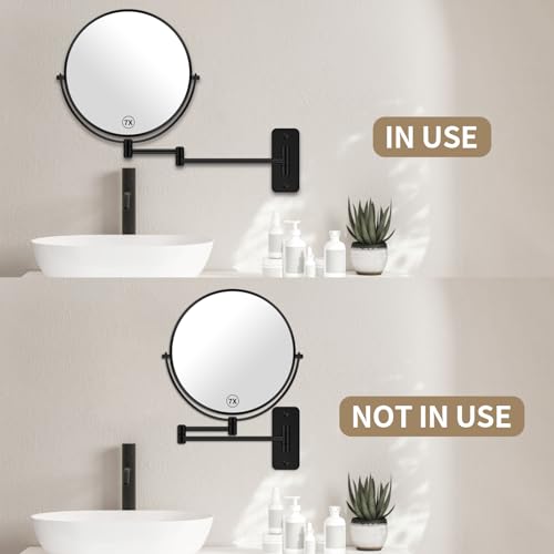 8¡± Wall Mounted Magnifying Makeup Mirror 1X/7X Wall Mount Mirror Swing Arm Two-Sided 360¡Æ Swivel Bathroom Shaving Mirror for Men and Women in Hotel/Home, Black