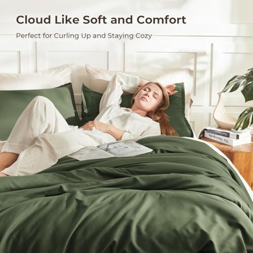 Oversized King Comforter Set - Lightweight Boho Bedding with Pillowcases - Dark Olive Green