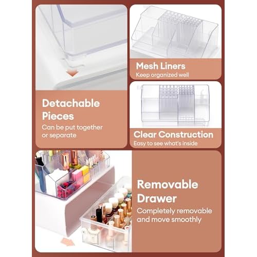 LIARTY Nail Drill Holder with Drawer: Acrylic Nail Drill Bits Holder Makeup Organizer Case for Brush - Beauty Cosmetic Storage Box for Dresser Countertop and Bathroom Vanity