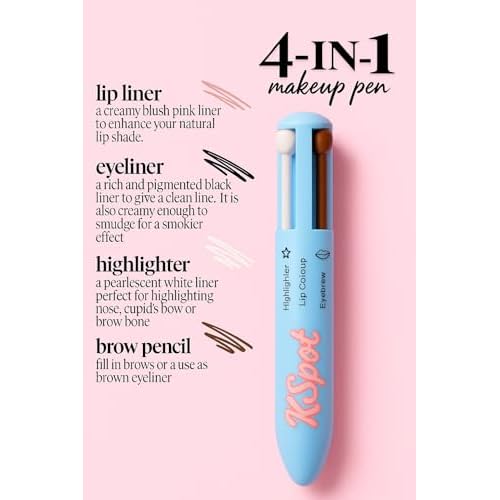 kspot Vegan 4-in-1 Beauty Pen ? Eyeliner, Lip Liner, Brow Pencil & Highlighter ? Blue Multi-Color Twist Design, Travel-Ready, Cruelty-Free Luxury Touch-Up Tool