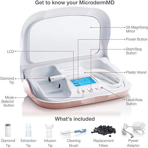 MicrodermMD Microdermabrasion Kit with Real Diamond Tips - White - Anti-Aging & Acne Treatment