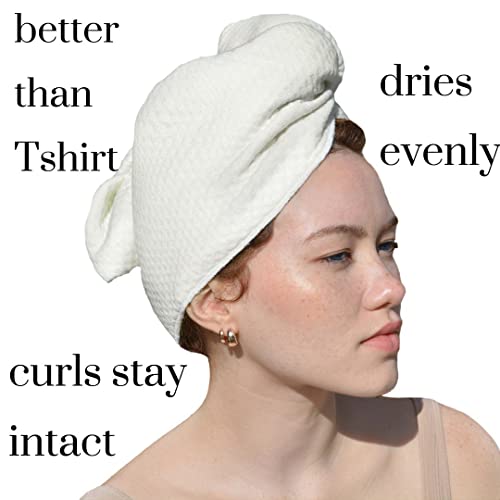 Beige Organic Bamboo Viscose Hair Towel for Curly Hair - Handmade, Sleep-In Plop Towel