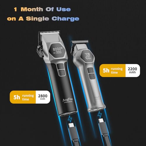 AngFan 712 Hair Clippers & 512 Trimmer Set, Professional 8000RPM Brushless Motor, 440C Steel Blades for Men and Barbershop