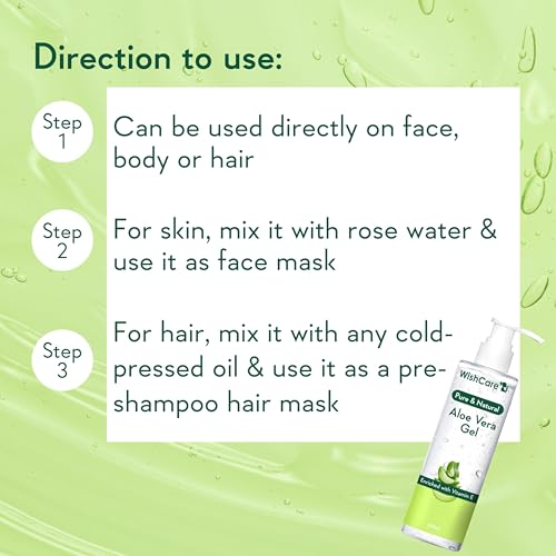 WishCare Pure & Natural Aloe Vera Gel - 200 Ml - Enriched With Vitamin E - Multipurpose Gel for Skin and Hair¡¦