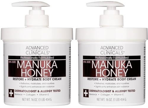 Manuka Honey Body Cream with Collagen & Vitamin E - Hydrating Moisturizer for Dry Skin - 16Oz - Pack of 2