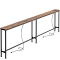 Rustic Brown 79 Inch Sofa Table with 2 Power Outlets & USB-C Ports - Narrow Design