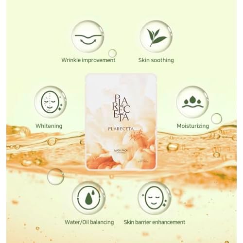 PLARECETA Placenta Facial Sheet Mask, Hydrating & Soothing with Hydrolyzed Collagen for Elasticity Improvement, Rejuvenates & Restores Skin