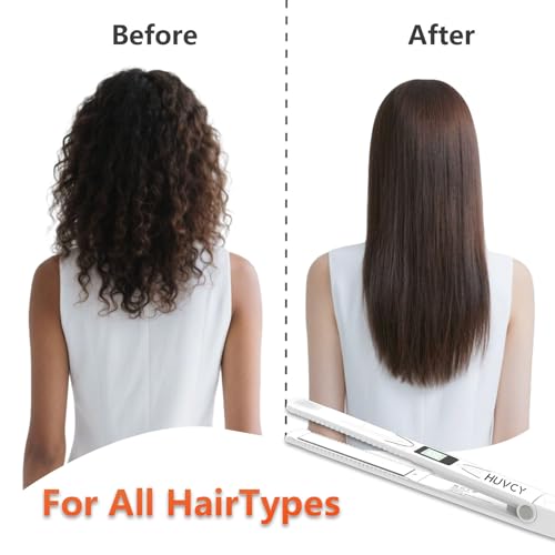 White 1-Inch Hair Straightener - Fast Heating Dual Voltage Flat Iron for Frizz-Free Shine