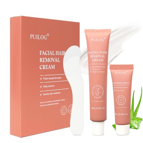Painless Face Hair Removal Cream Kit with Post-Care Calming Cream for Women, Flawless Facial Depilatory Cream for Chin Upper Lip Sensitive Skin 4 Min Hair Removal At Home w/Spatula, 2.37 fl.oz